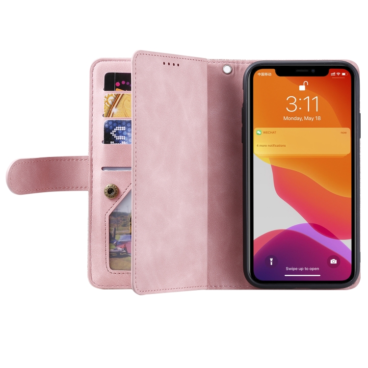 For iPhone 11 Pro Max Nine Card Zipper Bag Horizontal Flip Leather Case With Holder & Card Slots & Photo Frame & Wallet(Pink) - 4