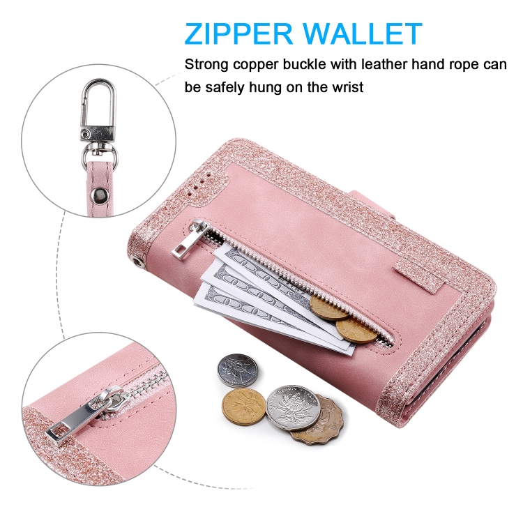 For iPhone 11 Pro Max Nine Card Zipper Bag Horizontal Flip Leather Case With Holder & Card Slots & Photo Frame & Wallet(Pink) - 8