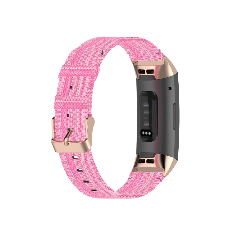 For Fitbit Charge 4 / Charge 3 / Charge 3 SE Stainless Steel Head Grain Nylon Denim Replacement Strap Watchband(Pink) - 2