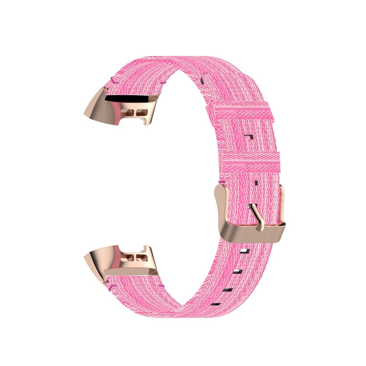 For Fitbit Charge 4 / Charge 3 / Charge 3 SE Stainless Steel Head Grain Nylon Denim Replacement Strap Watchband(Pink) - 3