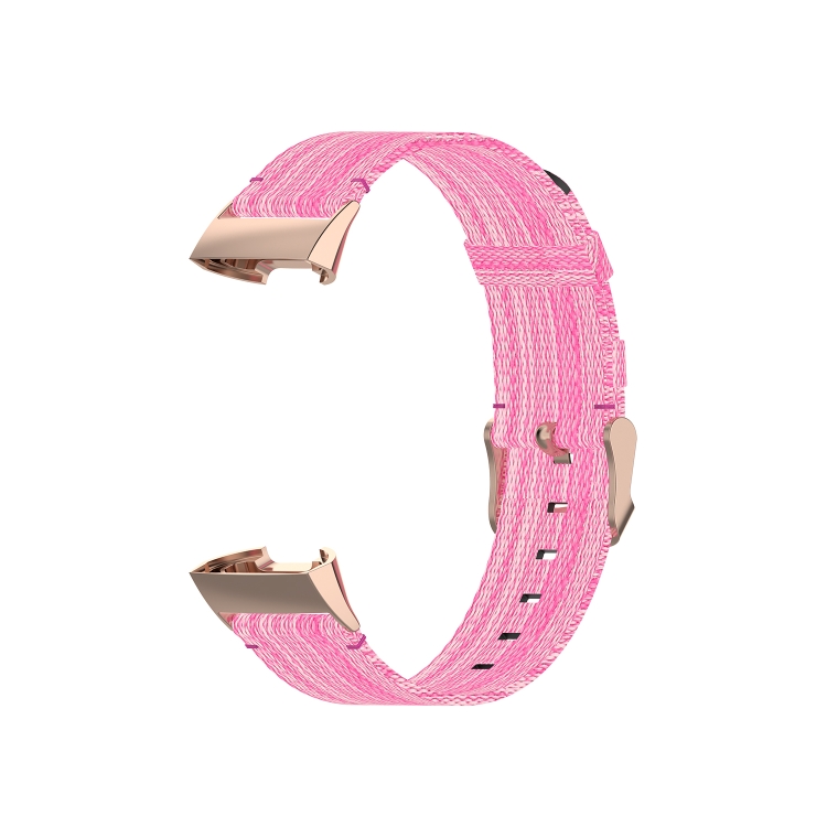 For Fitbit Charge 4 / Charge 3 / Charge 3 SE Stainless Steel Head Grain Nylon Denim Replacement Strap Watchband(Pink) - 4