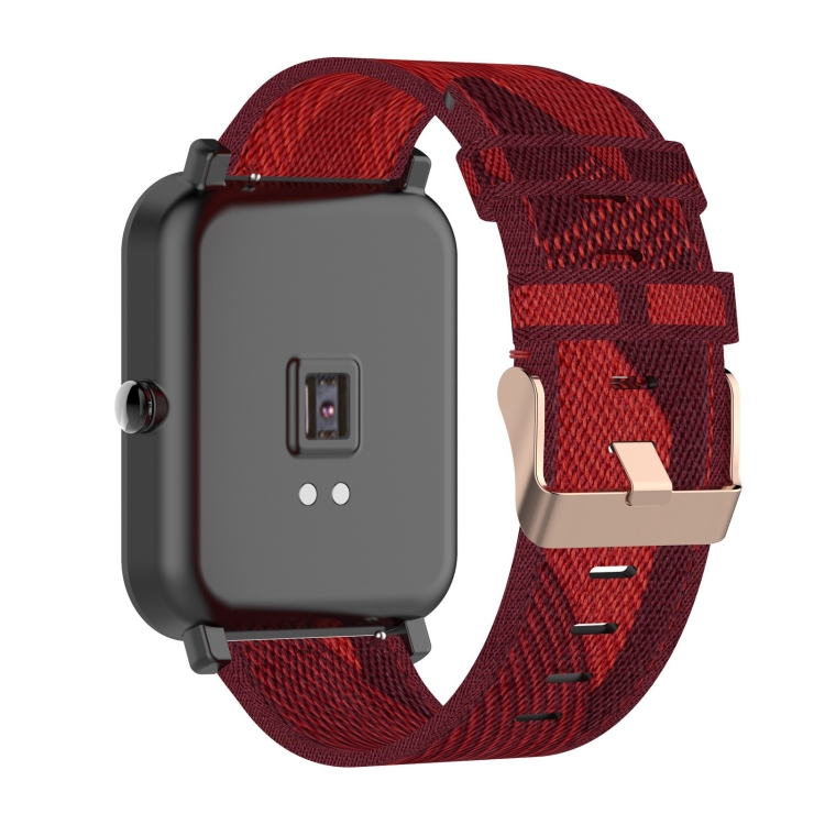 For Amazfit Bip Lite Version 1S / Bip S 20mm Nylon Denim Canvas Replacement Strap Watchband(Red Stripe) - 3