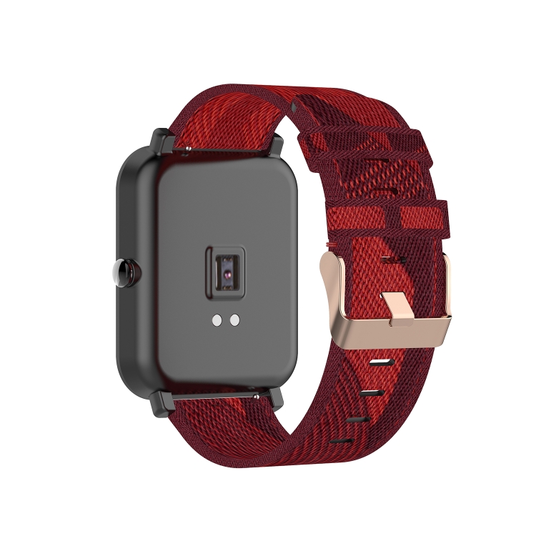 For Amazfit Bip Lite Version 1S / Bip S 20mm Nylon Denim Canvas Replacement Strap Watchband(Red Stripe) - 4