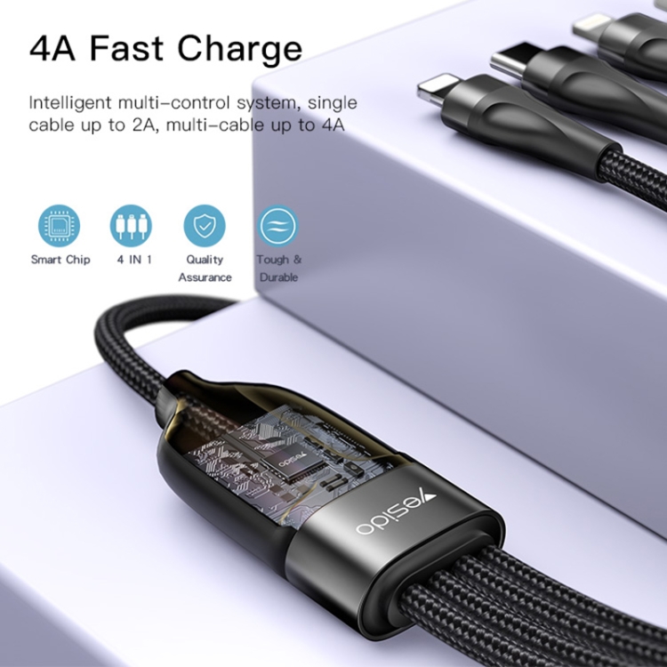 YESIDO CA111 1.2m 4A USB to Dual Type-C + Dual 8 Pin Charging Cable(Black) - 2