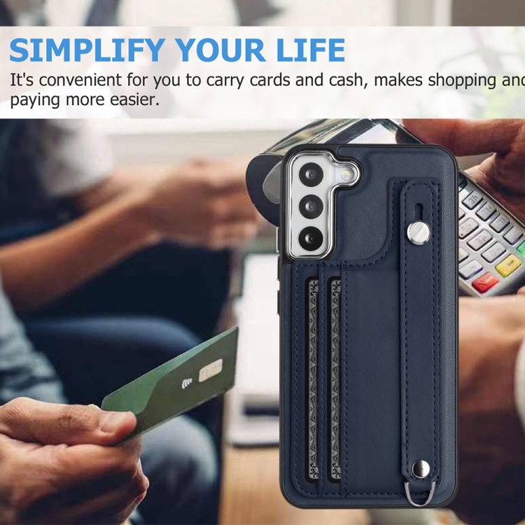For Samsung Galaxy S23+ Shockproof Leather Phone Case with Wrist Strap(Blue) For Samsung Galaxy S23+ Shockproof Leather Phone Case with Wrist Strap(Blue)