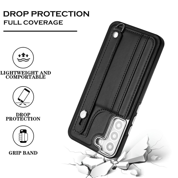 For Samsung Galaxy S22 5G Shockproof Leather Phone Case with Wrist Strap(Black) For Samsung Galaxy S22 5G Shockproof Leather Phone Case with Wrist Strap(Black)