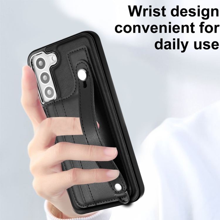 For Samsung Galaxy S22 5G Shockproof Leather Phone Case with Wrist Strap(Black) For Samsung Galaxy S22 5G Shockproof Leather Phone Case with Wrist Strap(Black)