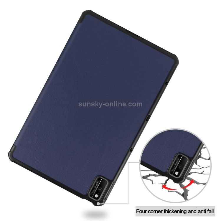 For Huawei MatePad 10.4 Custer Pattern Pure Color Tablet Horizontal Flip Leather Case with Three-folding Holder & Sleep / Wake-up Function(Dark Blue) - 4