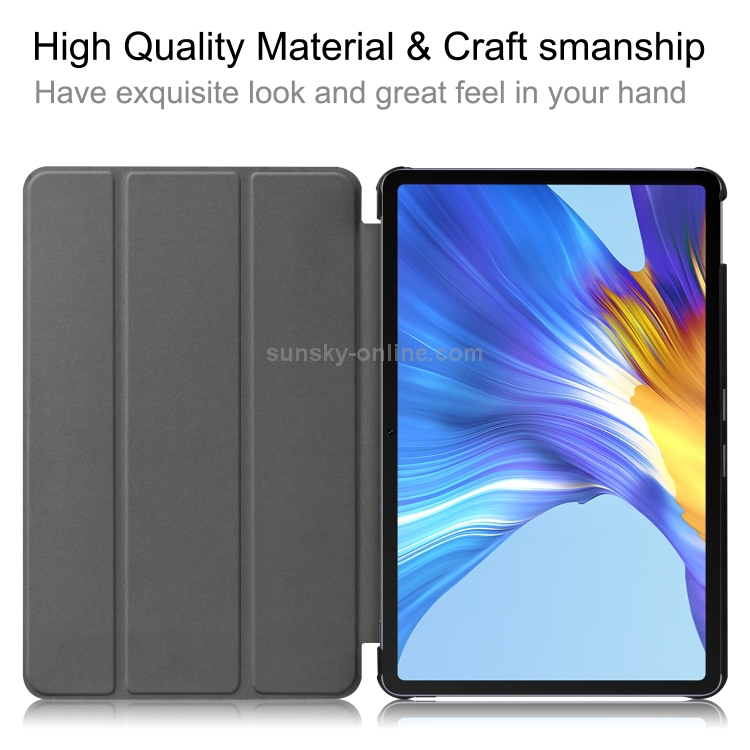 For Huawei MatePad 10.4 Custer Pattern Pure Color Tablet Horizontal Flip Leather Case with Three-folding Holder & Sleep / Wake-up Function(Dark Blue) - 5
