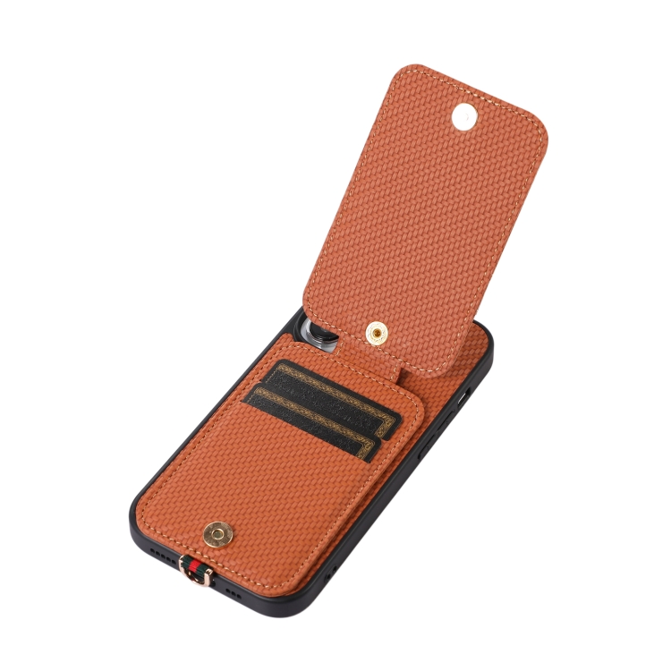 For iPhone 14 Pro ABEEL Carbon Fiber RFID Card Holder Phone Case(Brown) For iPhone 14 Pro ABEEL Carbon Fiber RFID Card Holder Phone Case(Brown)