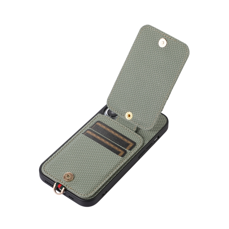 For iPhone 15 Pro ABEEL Carbon Fiber RFID Card Holder Phone Case(Green) For iPhone 15 Pro ABEEL Carbon Fiber RFID Card Holder Phone Case(Green)