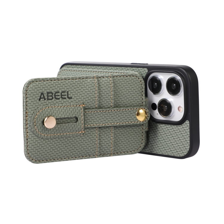 For iPhone 15 Pro ABEEL Carbon Fiber RFID Card Holder Phone Case(Green) For iPhone 15 Pro ABEEL Carbon Fiber RFID Card Holder Phone Case(Green)