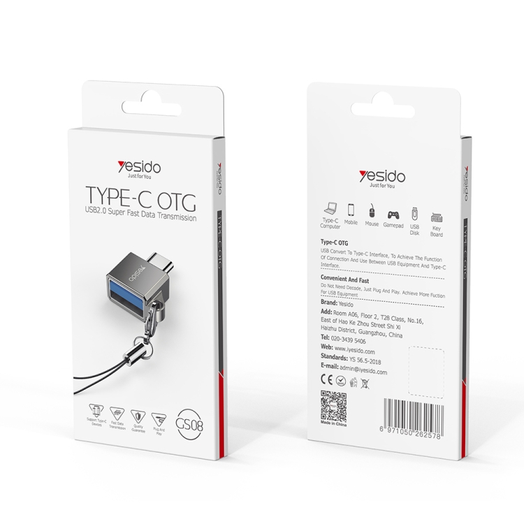 Yesido GS08 Type-C to USB 3.0 OTG Mini Connector Adapter with Keychain(Black) - 5