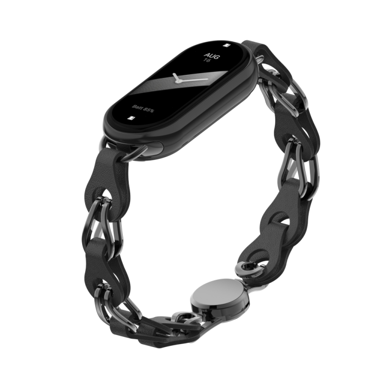 Para Xiaomi Mi Band 8 Correa de reloj con hebilla magnética de cadena de  cuero hueco (negro)