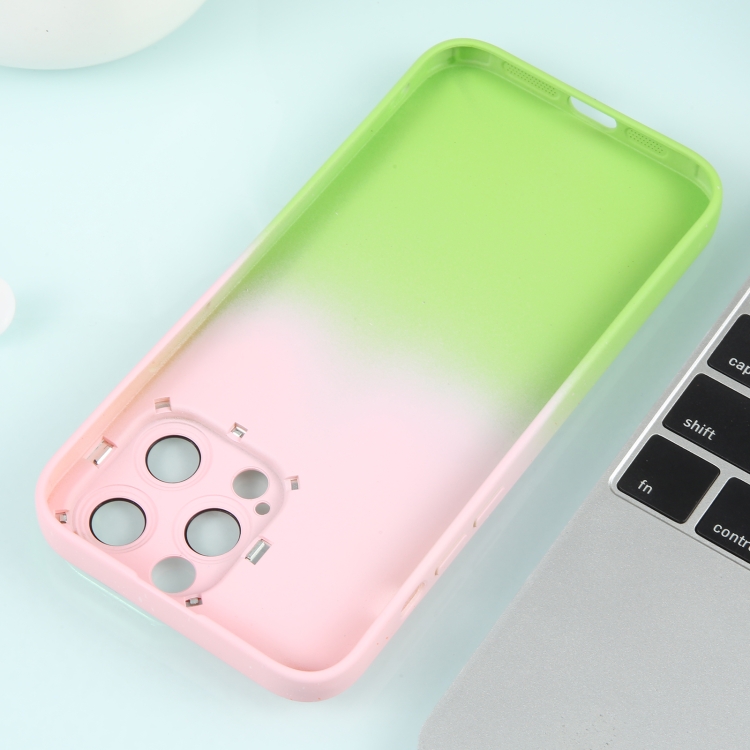 For iPhone 15 Plus Gradient Starry Silicone Phone Case with Lens Film(Pink Green) For iPhone 15 Plus Gradient Starry Silicone Phone Case with Lens Film(Pink Green)