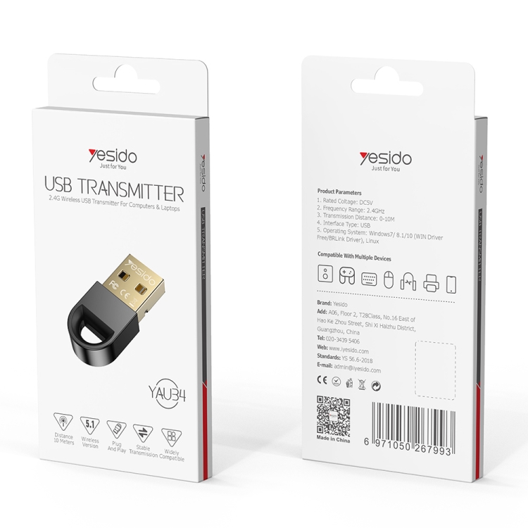 Acquista YESIDO YAU34 2.4G Dongle Adattatore Bluetooth Wireless