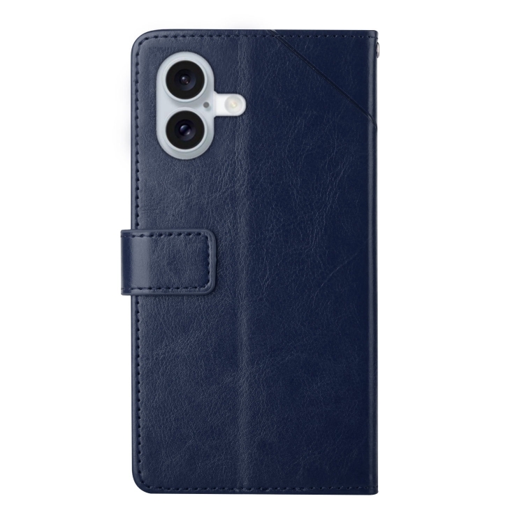 For iPhone 16 HT01 Y-shaped Pattern Flip Leather Phone Case(Blue) For iPhone 16 HT01 Y-shaped Pattern Flip Leather Phone Case(Blue)