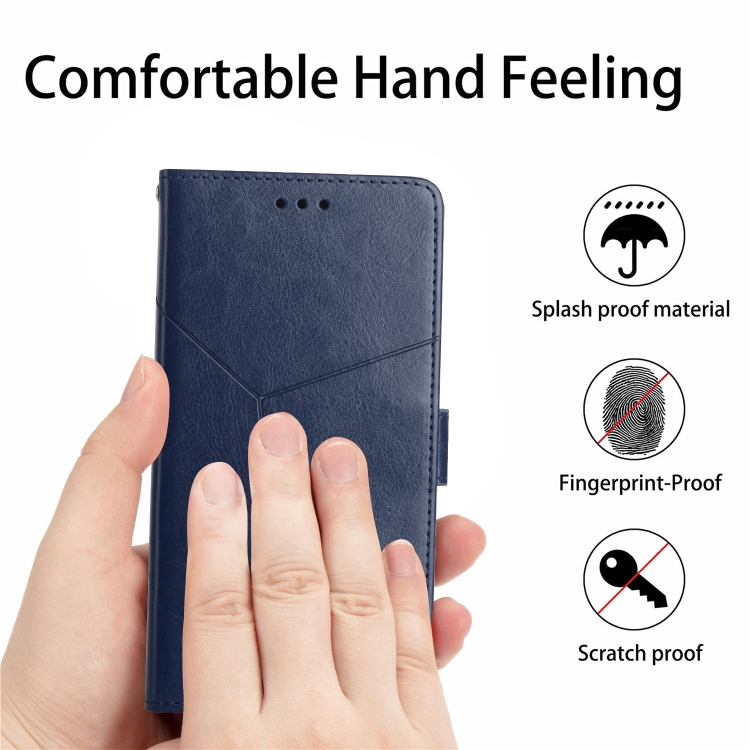 For iPhone 16 HT01 Y-shaped Pattern Flip Leather Phone Case(Blue) For iPhone 16 HT01 Y-shaped Pattern Flip Leather Phone Case(Blue)