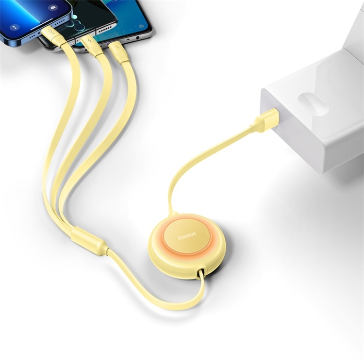 Baseus 3 in 1 USB to Type-C + 8 Pin + Micro USB Fast Charging Data Cable, Length: 1.1m(Yellow) Baseus 3 in 1 USB to Type-C + 8 Pin + Micro USB Fast Charging Data Cable, Length: 1.1m(Yellow)