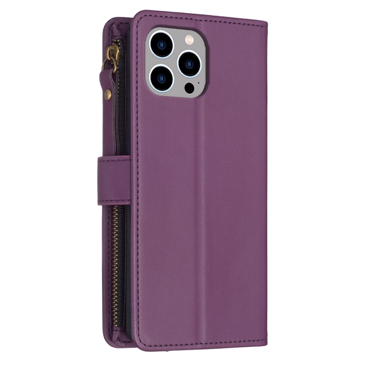For iPhone 13 Pro Max 9 Card Slots Zipper Wallet Leather Flip Phone Case(Dark Purple) For iPhone 13 Pro Max 9 Card Slots Zipper Wallet Leather Flip Phone Case(Dark Purple)