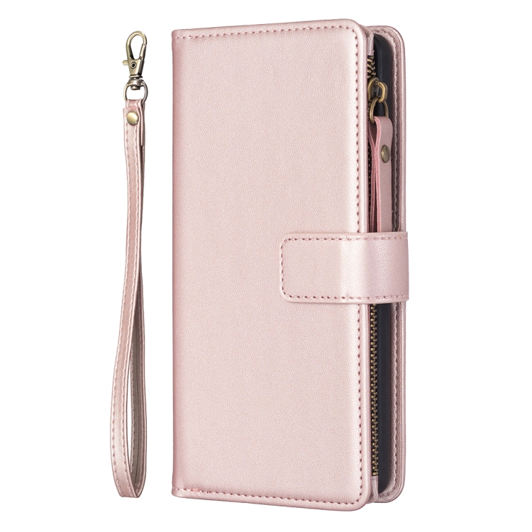 For iPhone 14 Pro 9 Card Slots Zipper Wallet Leather Flip Phone Case(Rose Gold) For iPhone 14 Pro 9 Card Slots Zipper Wallet Leather Flip Phone Case(Rose Gold)
