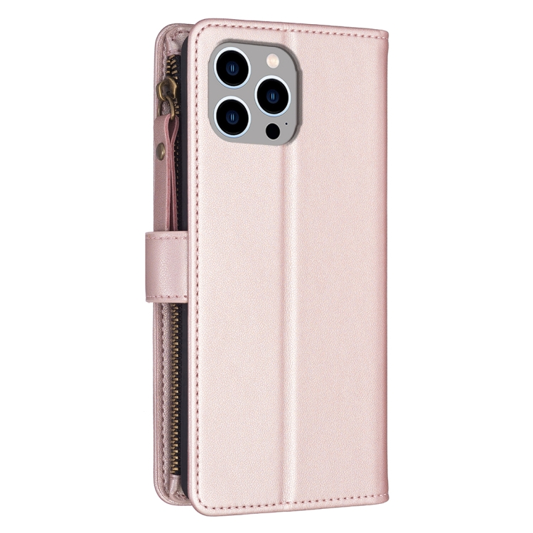 For iPhone 14 Pro 9 Card Slots Zipper Wallet Leather Flip Phone Case(Rose Gold) For iPhone 14 Pro 9 Card Slots Zipper Wallet Leather Flip Phone Case(Rose Gold)
