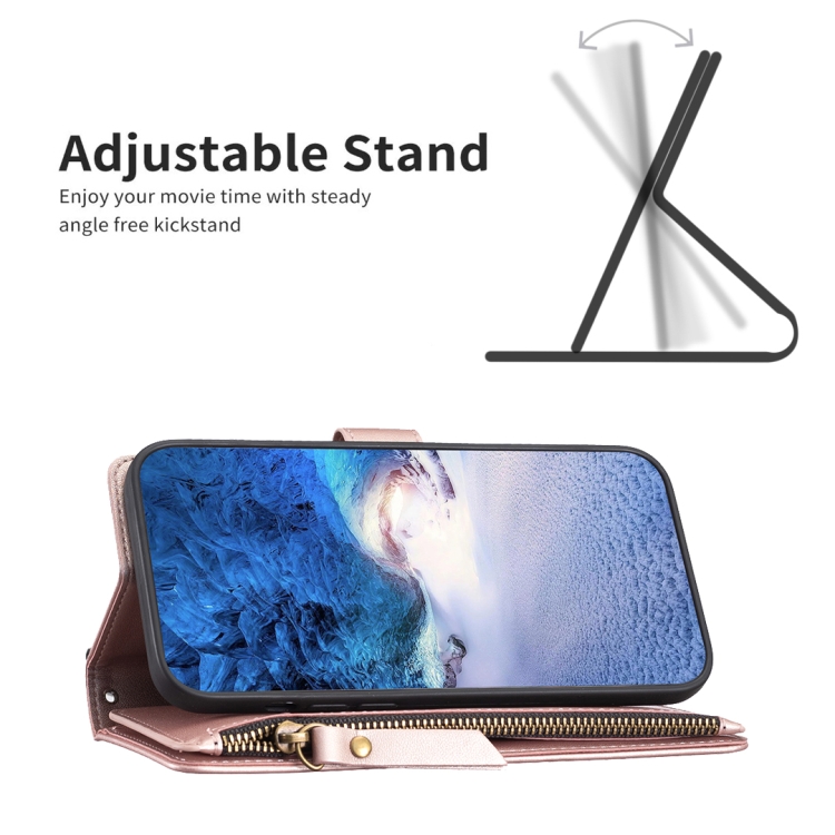 For iPhone 14 Pro 9 Card Slots Zipper Wallet Leather Flip Phone Case(Rose Gold) For iPhone 14 Pro 9 Card Slots Zipper Wallet Leather Flip Phone Case(Rose Gold)
