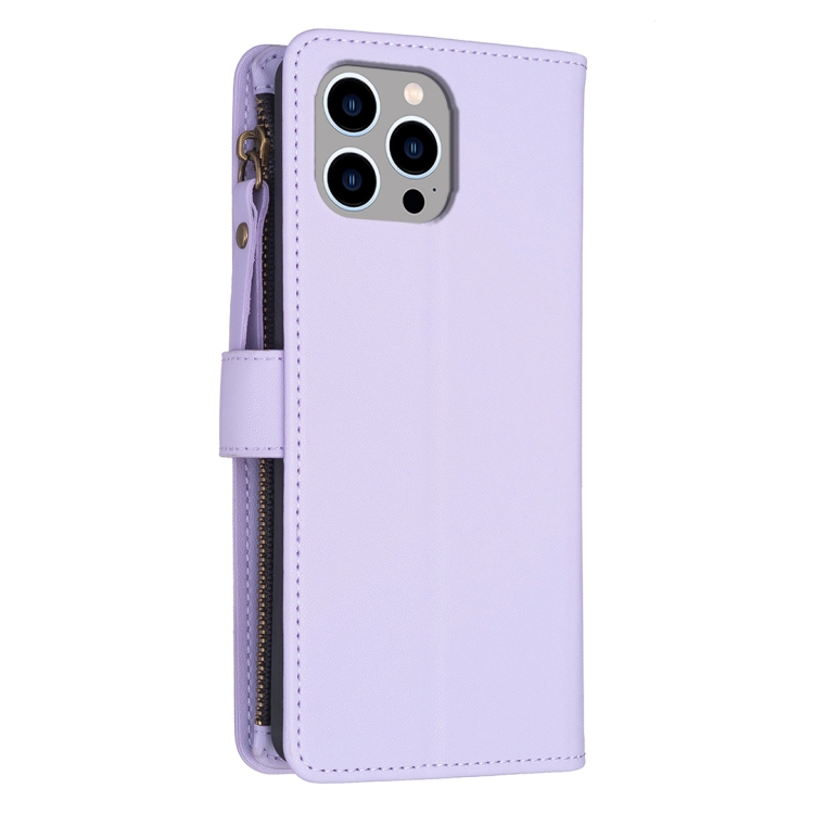 For iPhone 12 / 12 Pro 9 Card Slots Zipper Wallet Leather Flip Phone Case(Light Purple) For iPhone 12 / 12 Pro 9 Card Slots Zipper Wallet Leather Flip Phone Case(Light Purple)