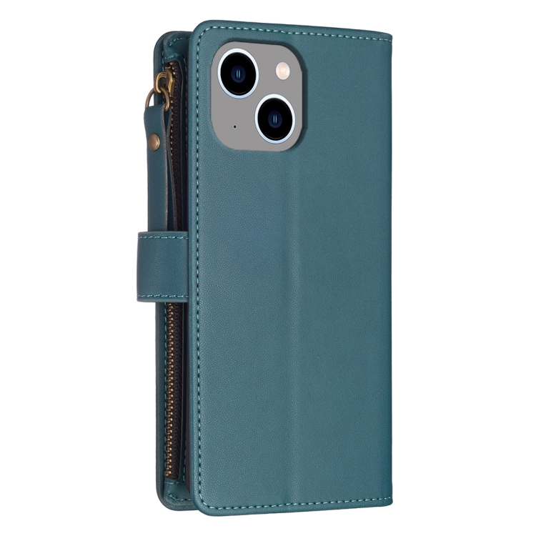 For iPhone 15 Plus 9 Card Slots Zipper Wallet Leather Flip Phone Case(Green) For iPhone 15 Plus 9 Card Slots Zipper Wallet Leather Flip Phone Case(Green)