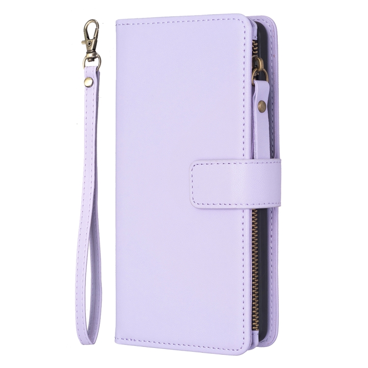 For iPhone 16 Pro 9 Card Slots Zipper Wallet Leather Flip Phone Case(Light Purple) For iPhone 16 Pro 9 Card Slots Zipper Wallet Leather Flip Phone Case(Light Purple)