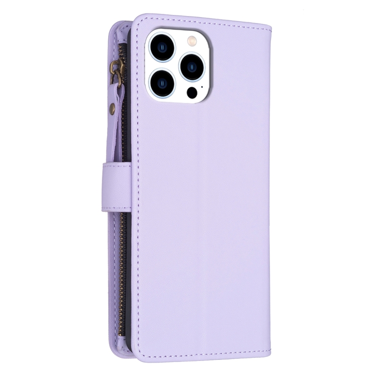 For iPhone 16 Pro 9 Card Slots Zipper Wallet Leather Flip Phone Case(Light Purple) For iPhone 16 Pro 9 Card Slots Zipper Wallet Leather Flip Phone Case(Light Purple)