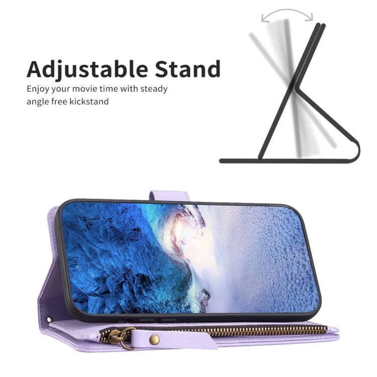For iPhone 16 Pro 9 Card Slots Zipper Wallet Leather Flip Phone Case(Light Purple) For iPhone 16 Pro 9 Card Slots Zipper Wallet Leather Flip Phone Case(Light Purple)