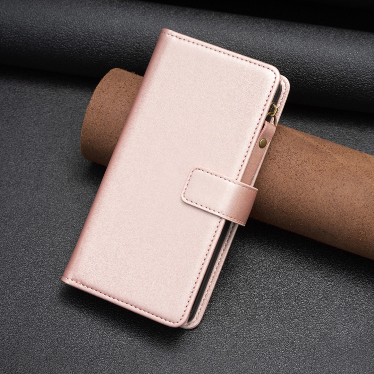 For iPhone 16 Plus 9 Card Slots Zipper Wallet Leather Flip Phone Case(Rose Gold) For iPhone 16 Plus 9 Card Slots Zipper Wallet Leather Flip Phone Case(Rose Gold)