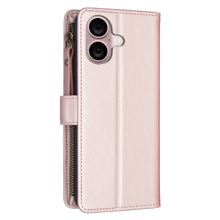 For iPhone 16 Plus 9 Card Slots Zipper Wallet Leather Flip Phone Case(Rose Gold) For iPhone 16 Plus 9 Card Slots Zipper Wallet Leather Flip Phone Case(Rose Gold)