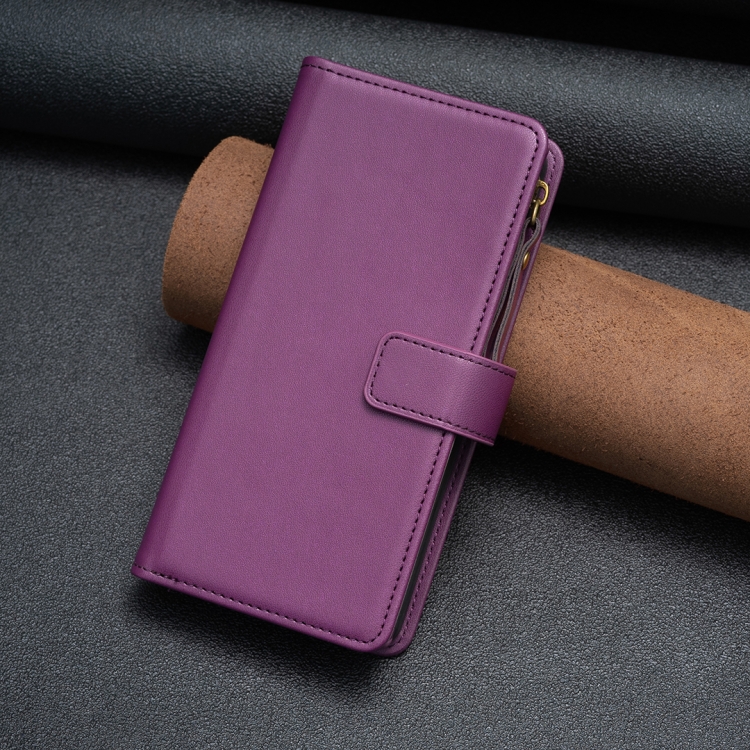 For iPhone 16 9 Card Slots Zipper Wallet Leather Flip Phone Case(Dark Purple) For iPhone 16 9 Card Slots Zipper Wallet Leather Flip Phone Case(Dark Purple)