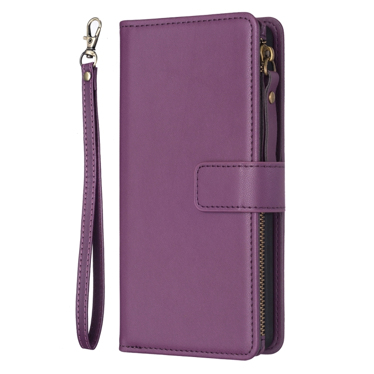 For iPhone 16 9 Card Slots Zipper Wallet Leather Flip Phone Case(Dark Purple) For iPhone 16 9 Card Slots Zipper Wallet Leather Flip Phone Case(Dark Purple)