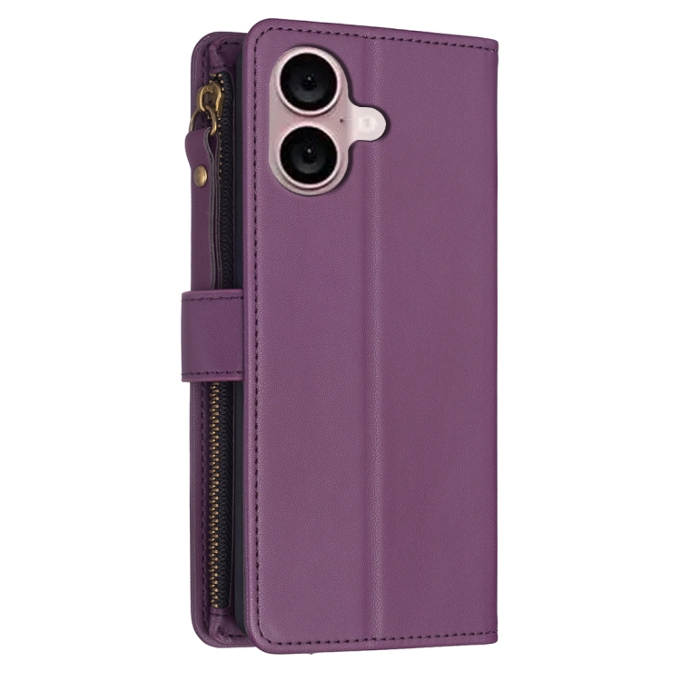For iPhone 16 9 Card Slots Zipper Wallet Leather Flip Phone Case(Dark Purple) For iPhone 16 9 Card Slots Zipper Wallet Leather Flip Phone Case(Dark Purple)