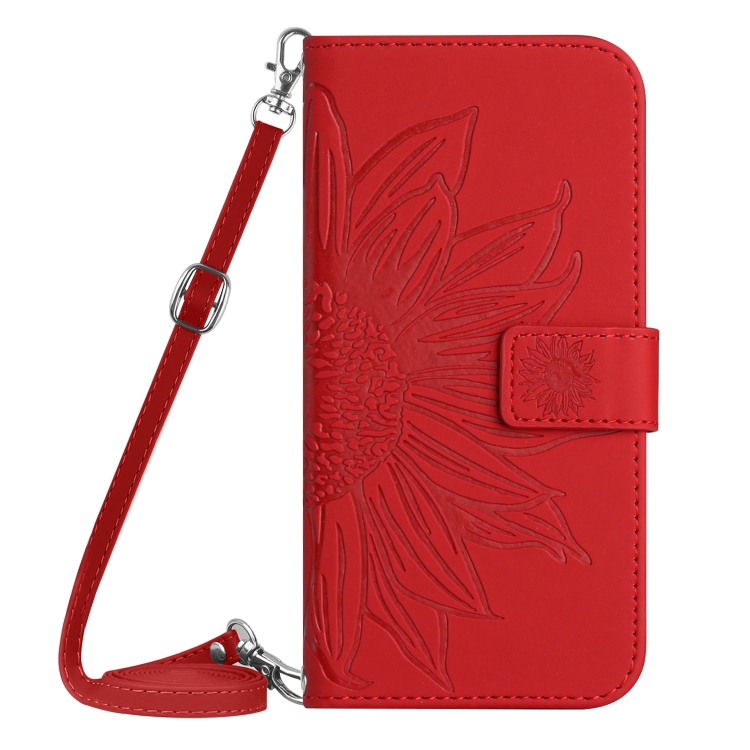 Para Realme C55 Skin Feel Sun Flower Funda de cuero con tapa en relieve con  cordón (