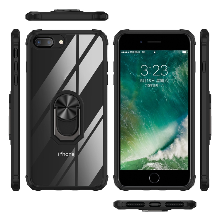 For iPhone 8 Plus / 7 Plus / 6 Plus Shockproof Transparent TPU + Acrylic Protective Case with Ring Holder(Black) - 2