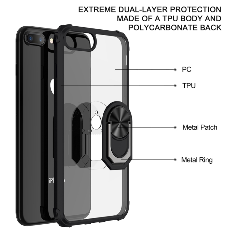 For iPhone 8 Plus / 7 Plus / 6 Plus Shockproof Transparent TPU + Acrylic Protective Case with Ring Holder(Black) - 3