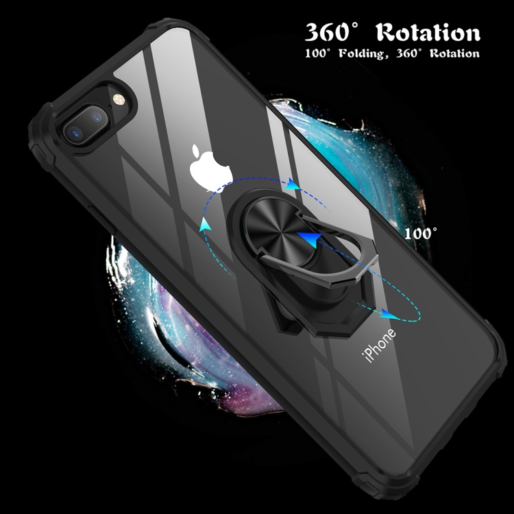 For iPhone 8 Plus / 7 Plus / 6 Plus Shockproof Transparent TPU + Acrylic Protective Case with Ring Holder(Black) - 4