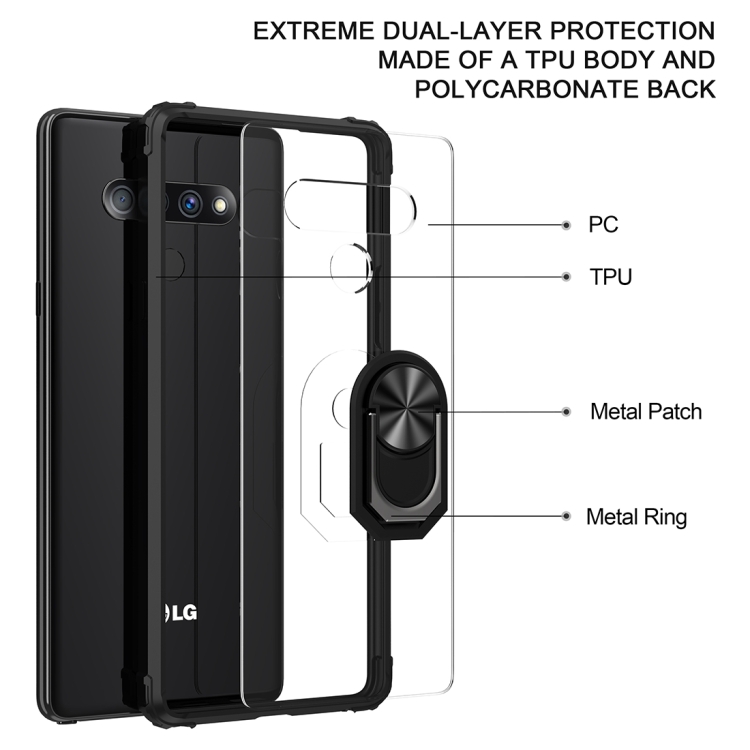 For LG Stylo 6 Shockproof Transparent TPU + Acrylic Protective Case with Ring Holder(Blue) - 3