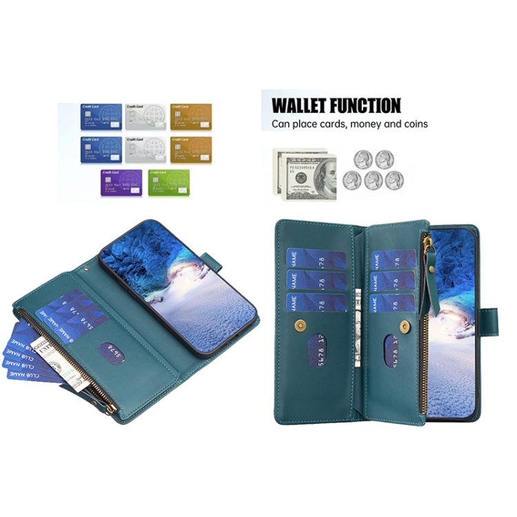 For Samsung Galaxy S23 5G 9 Card Slots Zipper Wallet Leather Flip Phone Case(Green) For Samsung Galaxy S23 5G 9 Card Slots Zipper Wallet Leather Flip Phone Case(Green)