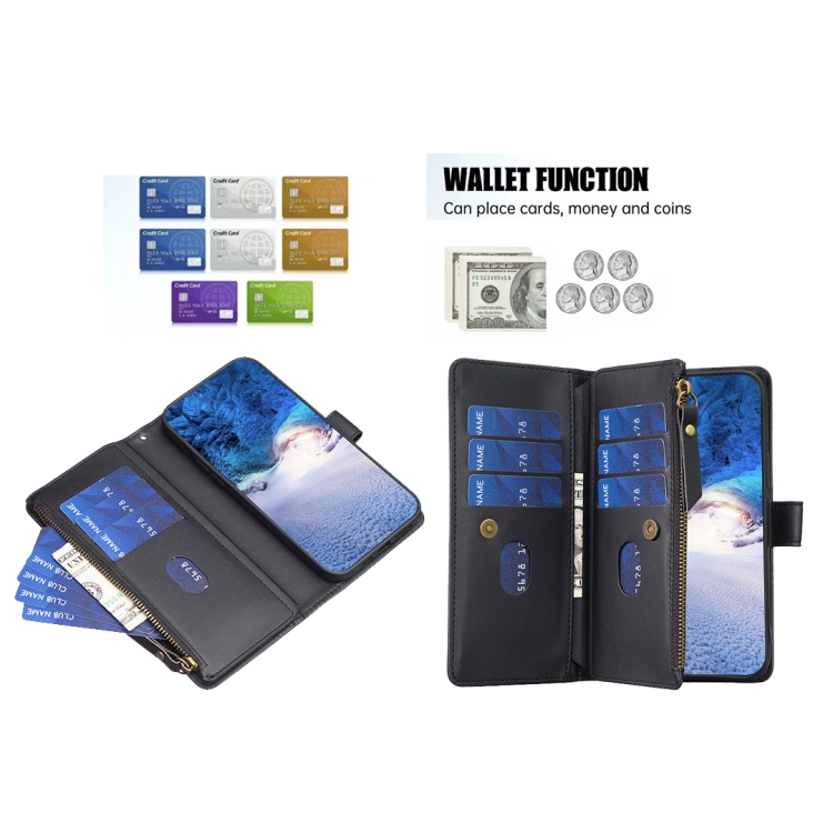 For Samsung Galaxy S23 FE 5G 9 Card Slots Zipper Wallet Leather Flip Phone Case(Black) For Samsung Galaxy S23 FE 5G 9 Card Slots Zipper Wallet Leather Flip Phone Case(Black)