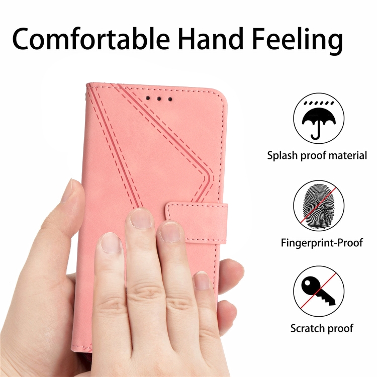 For iPhone 16 Plus Stitching Embossed Leather Phone Case(Pink) For iPhone 16 Plus Stitching Embossed Leather Phone Case(Pink)