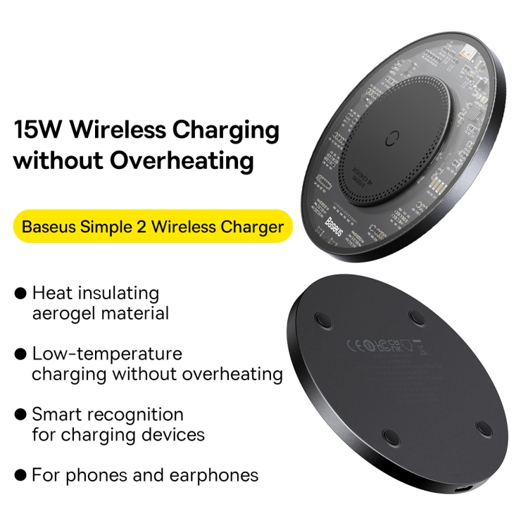 Baseus BS-W530 15W QI Fast Wireless Charger with USB-C / Type-C Cable(Black) Baseus BS-W530 15W QI Fast Wireless Charger with USB-C / Type-C Cable(Black)