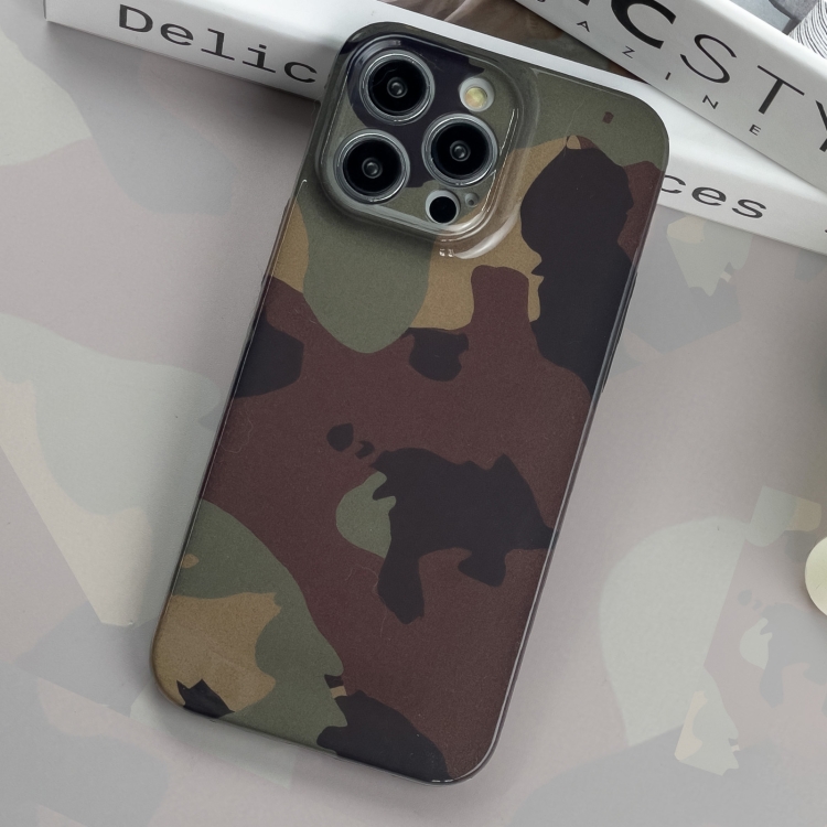 For iPhone 14 Pro Max Camouflage Pattern Film PC Phone Case Green