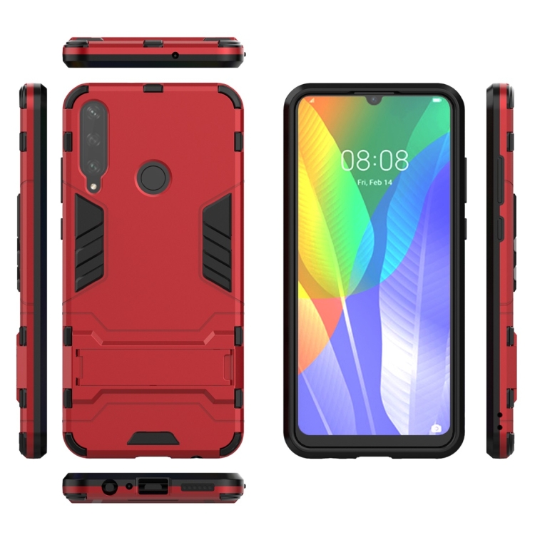For Huawei Y6P PC + TPU Shockproof Protective Case with Holder(Red) - 1
