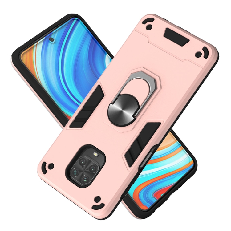 For Xiaomi Redmi Note 9S / Note 9 Pro / Note 9 Pro Max 2 in 1 Armour Series PC + TPU Protective Case with Ring Holder(Rose Gold) - 1