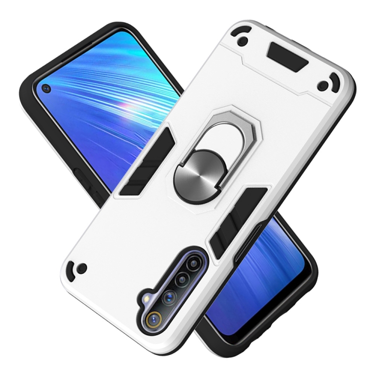 For OPPO Realme 6 2 in 1 Armour Series PC + TPU Protective Case with Ring Holder(Silver) - 1